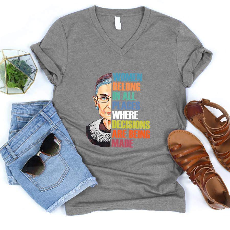 Women Belong In All Places Ruth Bader Ginsburg RBG Long Sleeve  V-Neck