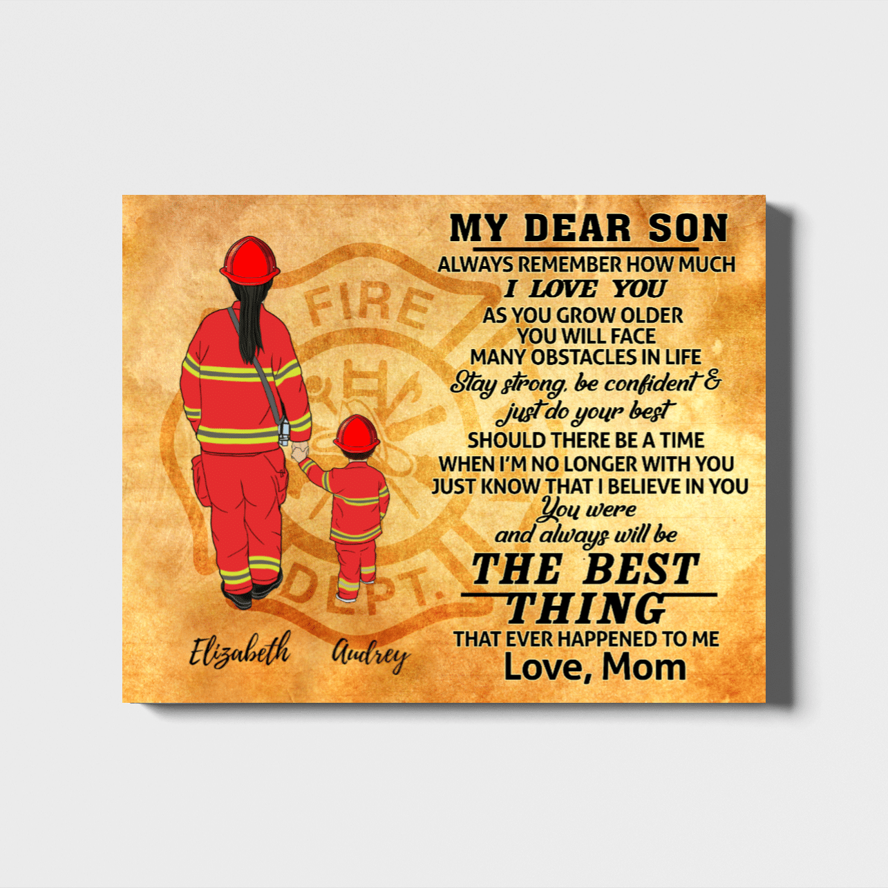 [Personalized Name] Mom Son Landscape Canvas Gift For Mother Family Gift Home Decor Gift For Firefighter