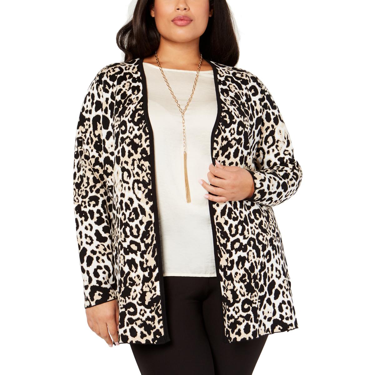 Plus Womens Animal Print Layering Cardigan Sweater