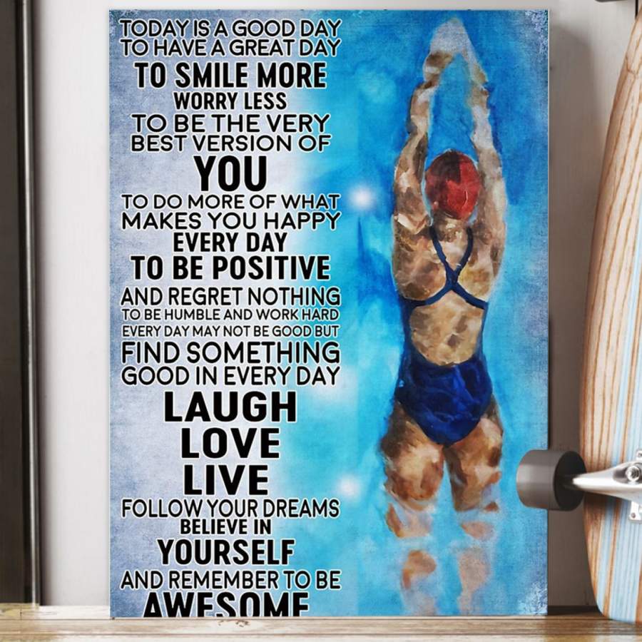 Swimming Woman Poster  Laugh Love Live Follow Your Dreams