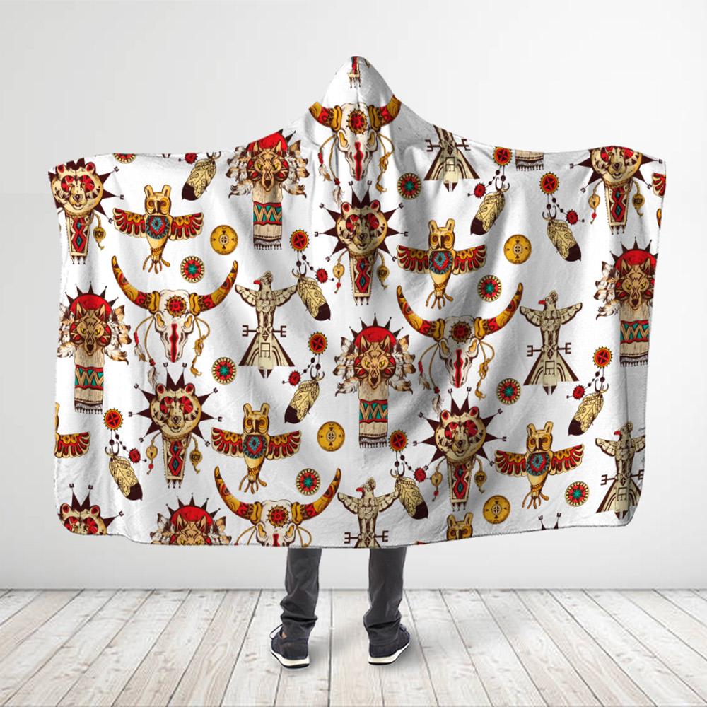 Native American –  Animal Symbols Hooded Blanket