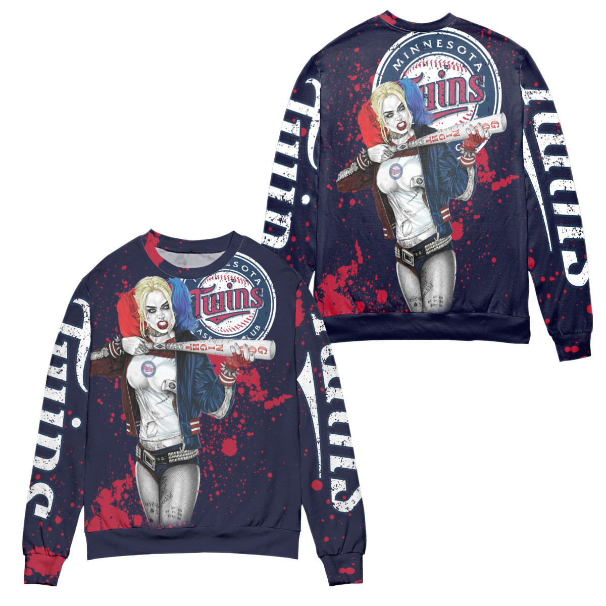 Harley Quinn Minnesota Twins Ugly Christmas Sweater – All Over Print 3D Sweater-Tph