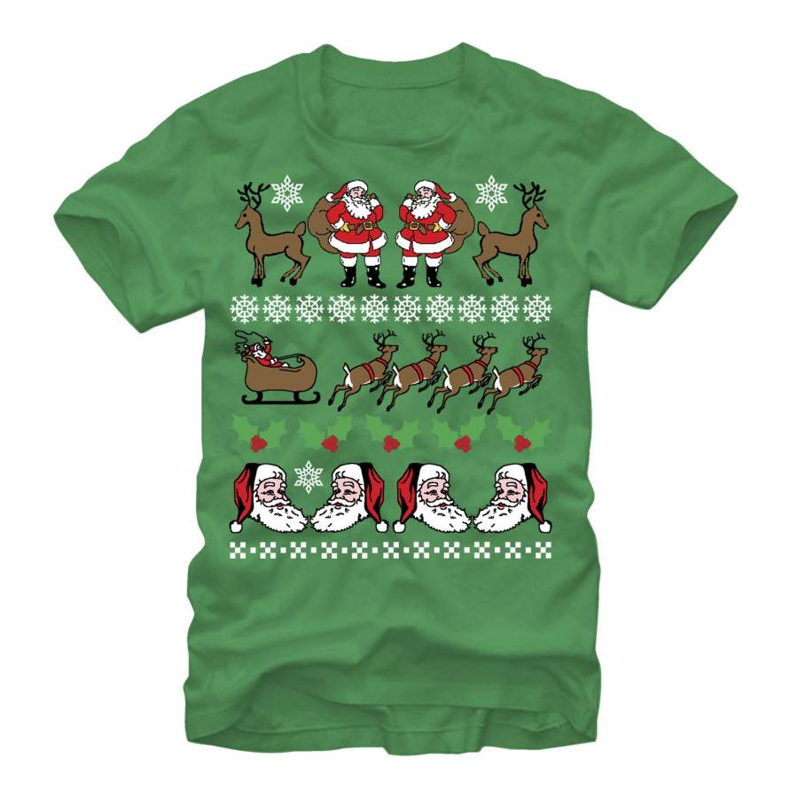 Lost Gods Men’s Ugly Christmas Jolly Santa Claus  T Shirt Kelly