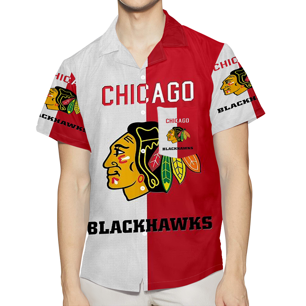 Chicago Blackhawks Emblem Texture2 3D All Over Print Summer Beach Hawaiian Shirt With Pocket