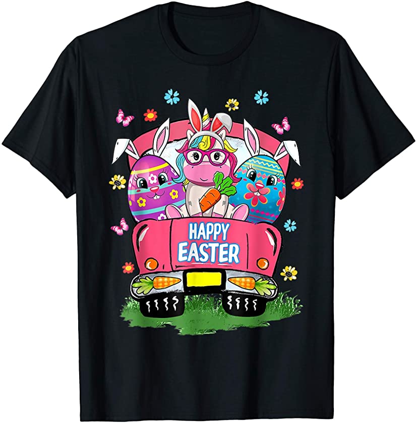 Cute Unicorn In Truck Bunny Easter Egg T-Shirt