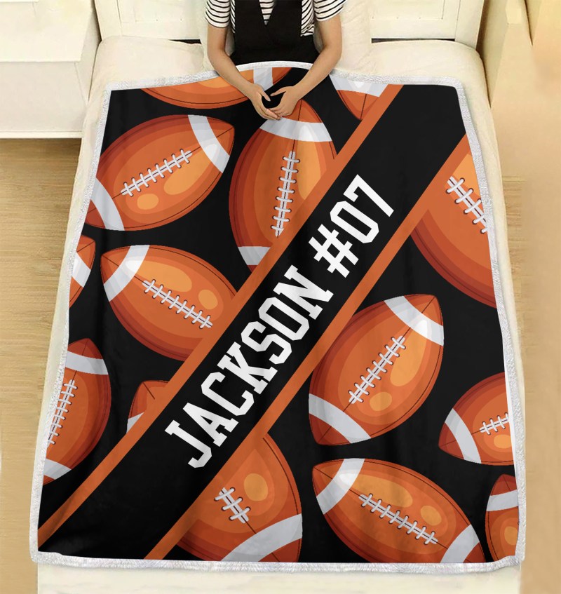 Personalized Custom Football Blanket, Gift For Football Player With Custom Name