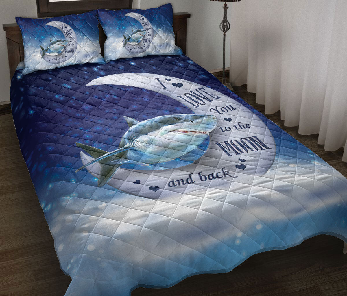 Shark Quilt Set, Shark I Love You To The Moon And Back Quilt Blanket With Pillowcases, Quilt Bedding Set