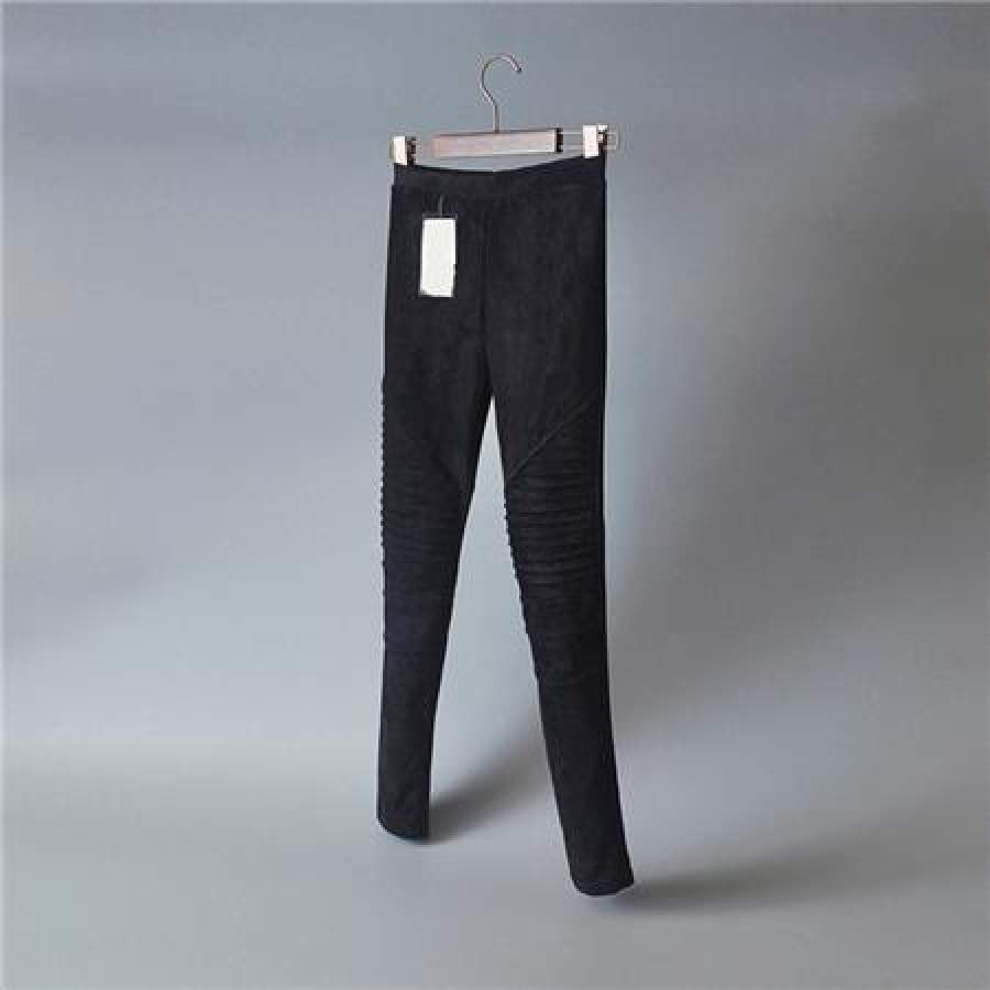 Bella Philosophy 2018 autumn winter faux suede leggings fold high waist retro elastic stretchy slim women pencil pants plus size
