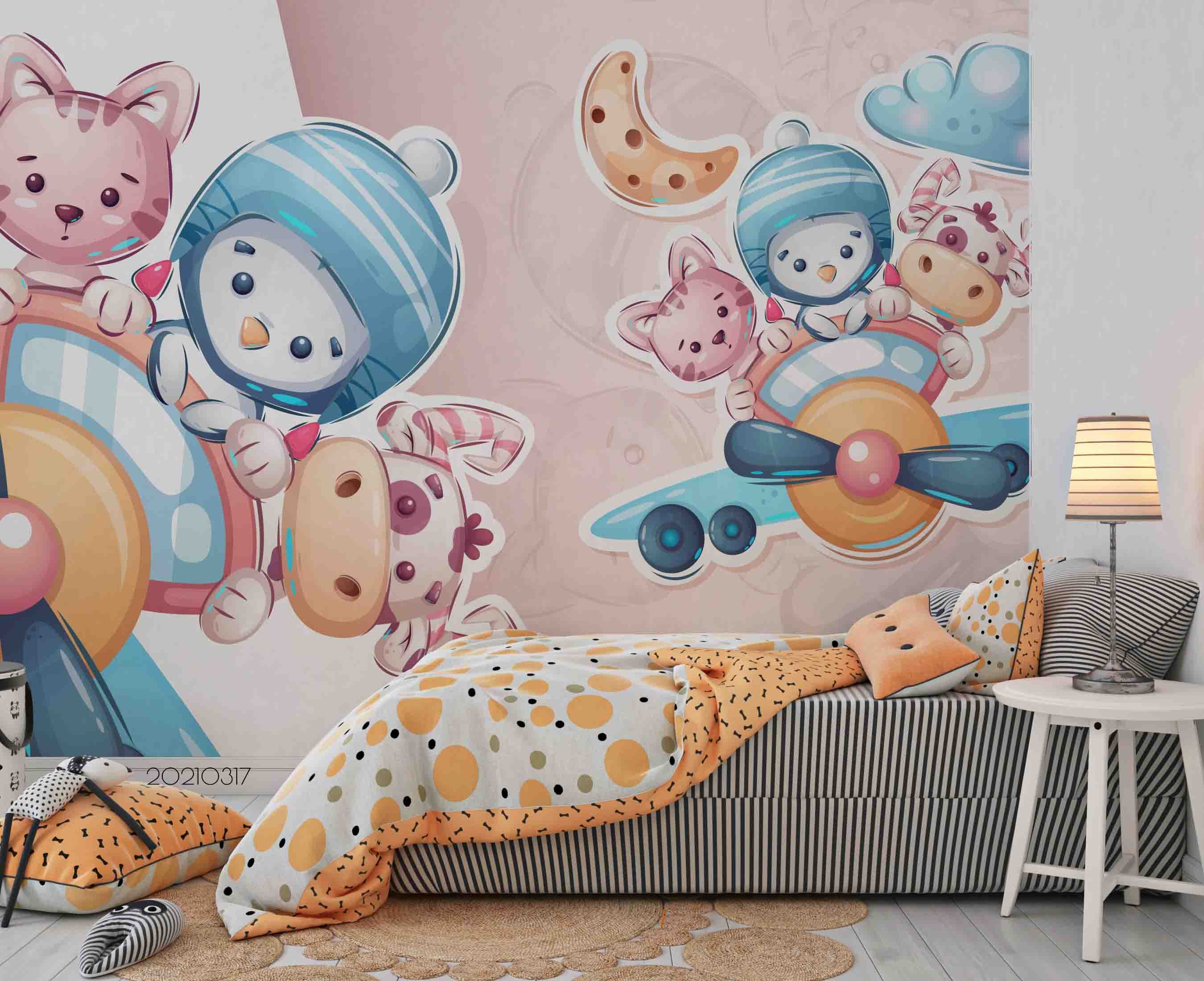 3D Cartoon Airplane Animal Wall Mural Wallpaper Lqh 400