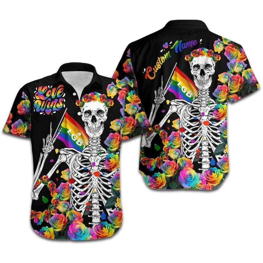 Hawaii Aloha Shirt Made In Love Wins Lgbt Skeleton Roses Custom Name Ha54134