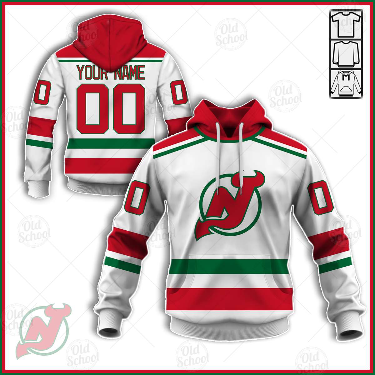 New Jersey Devils Custom Name Number Throwback Vintage White Jersey Pullover Hoodie