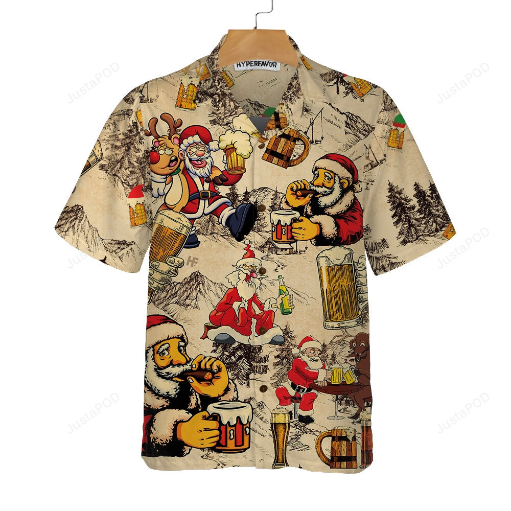Christmas Funny Drunk Santa Claus And Beer Christmas Hawaiian Shirt