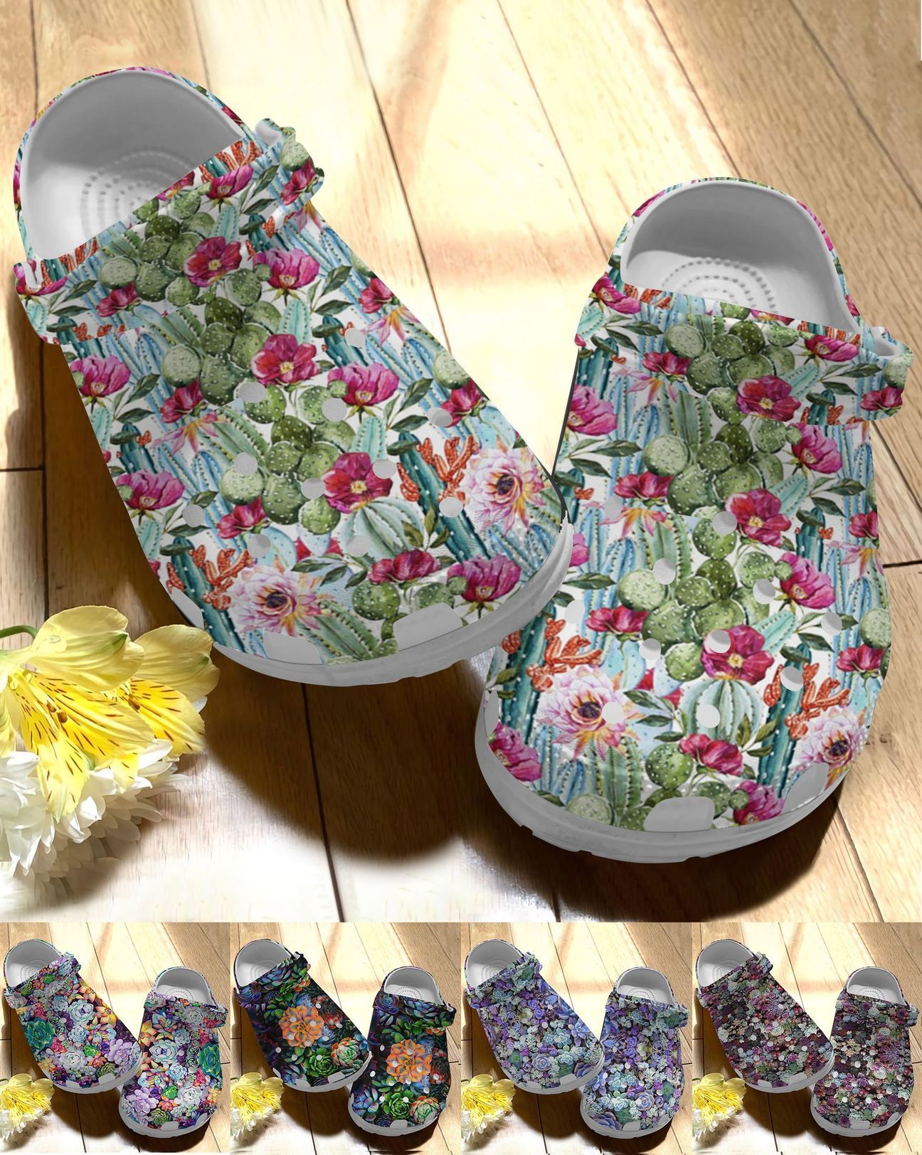 Succulent Personalize Clog, Custom Name, Text, Fashion Style For Women, Men, Kid, Print 3D Succulent Garden 5 Colors