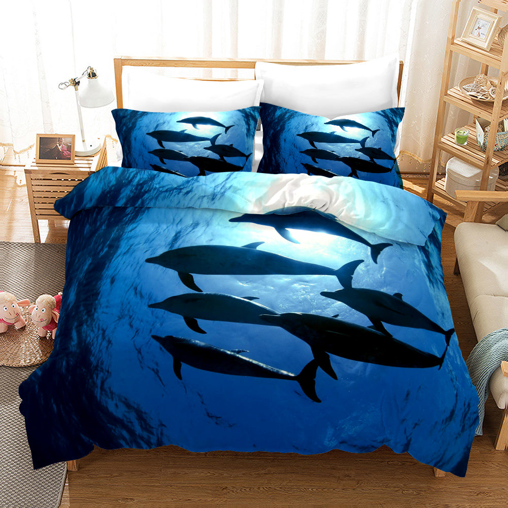 3D Blue Sea Dolphin Quilt Cover Set Bedding Set Pillowcases 289