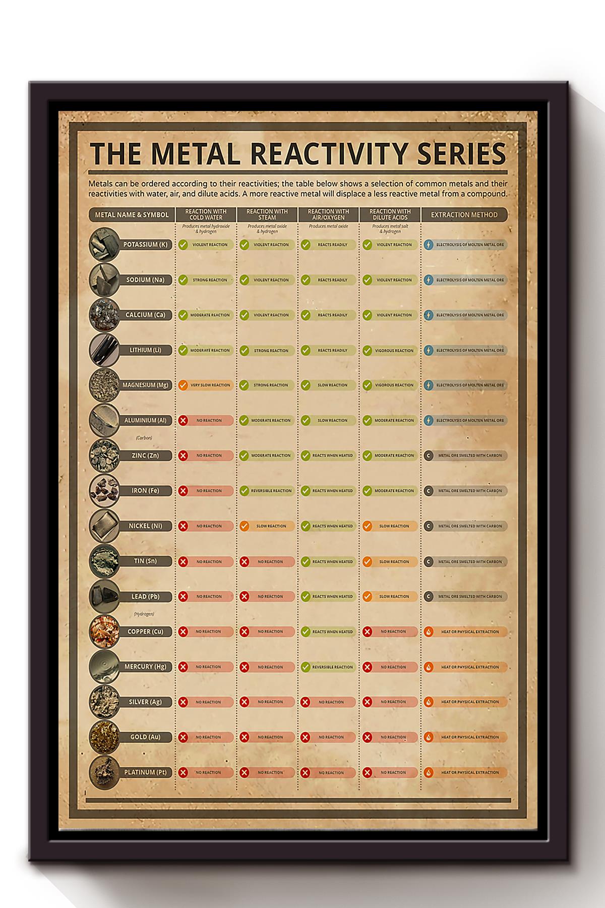 The Metal Reactivity Series Chemistry Knowledge Wall Art For Chemist Labortory Decor Framed Matte Canvas