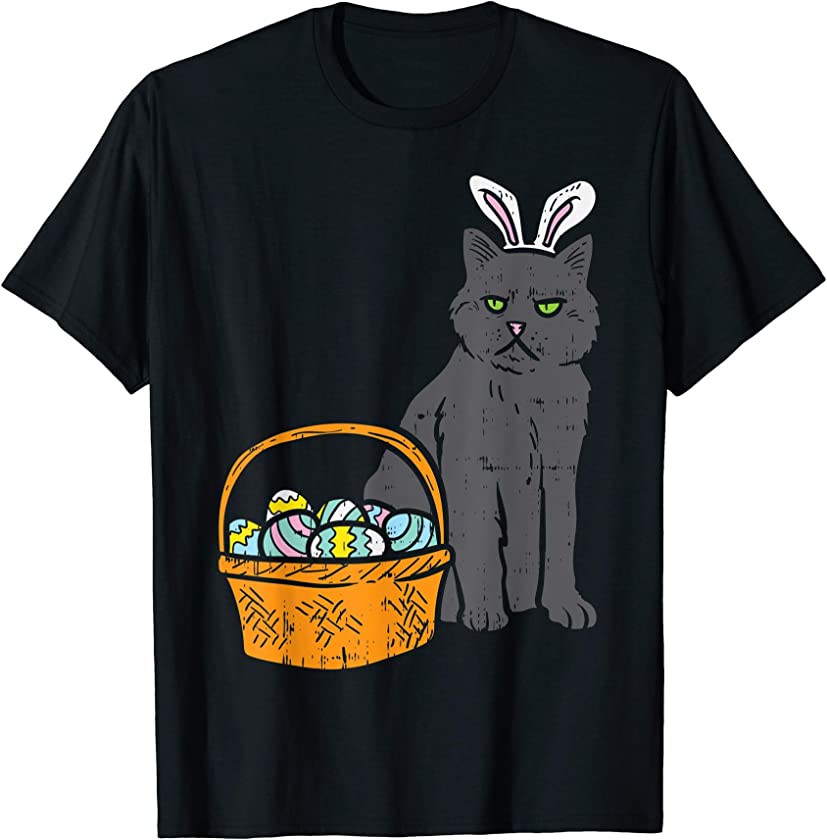 Black Cat Bunny Ears Eggs Basket Easter Pet Lover Gift T-Shirt