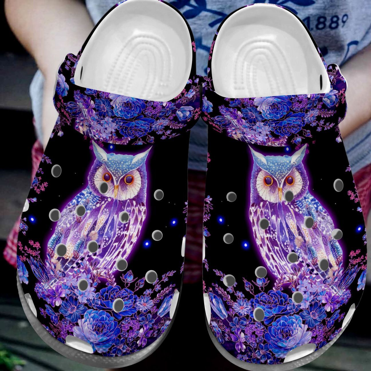 Owl Personalized Clog, Custom Name, Text, Color, Number Fashion Style For Women, Men, Kid, Print 3D Purple Flower Owl