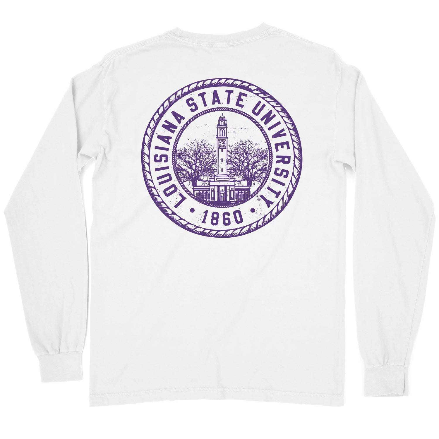 B&B Dry Goods Lsu Tigers Memorial Seal Garment Dyed Long Sleeve Pocket T-Shirt – White