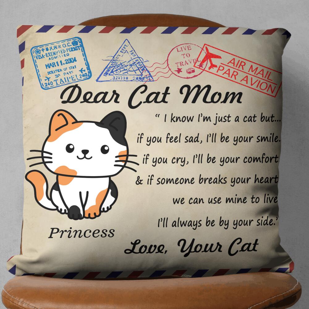 Mother’S Day Gift For Cat Lovers Cat Mom Letter Envelope Custom Title, Cat & Name Personalized Pillow