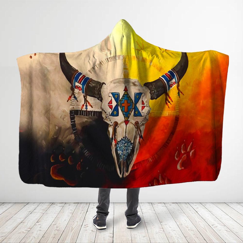 ViticStore™ Native Buffalo 3D All Over Printed Buffalo Skull With Wolf Footprint – Colorful Hooded Blanket