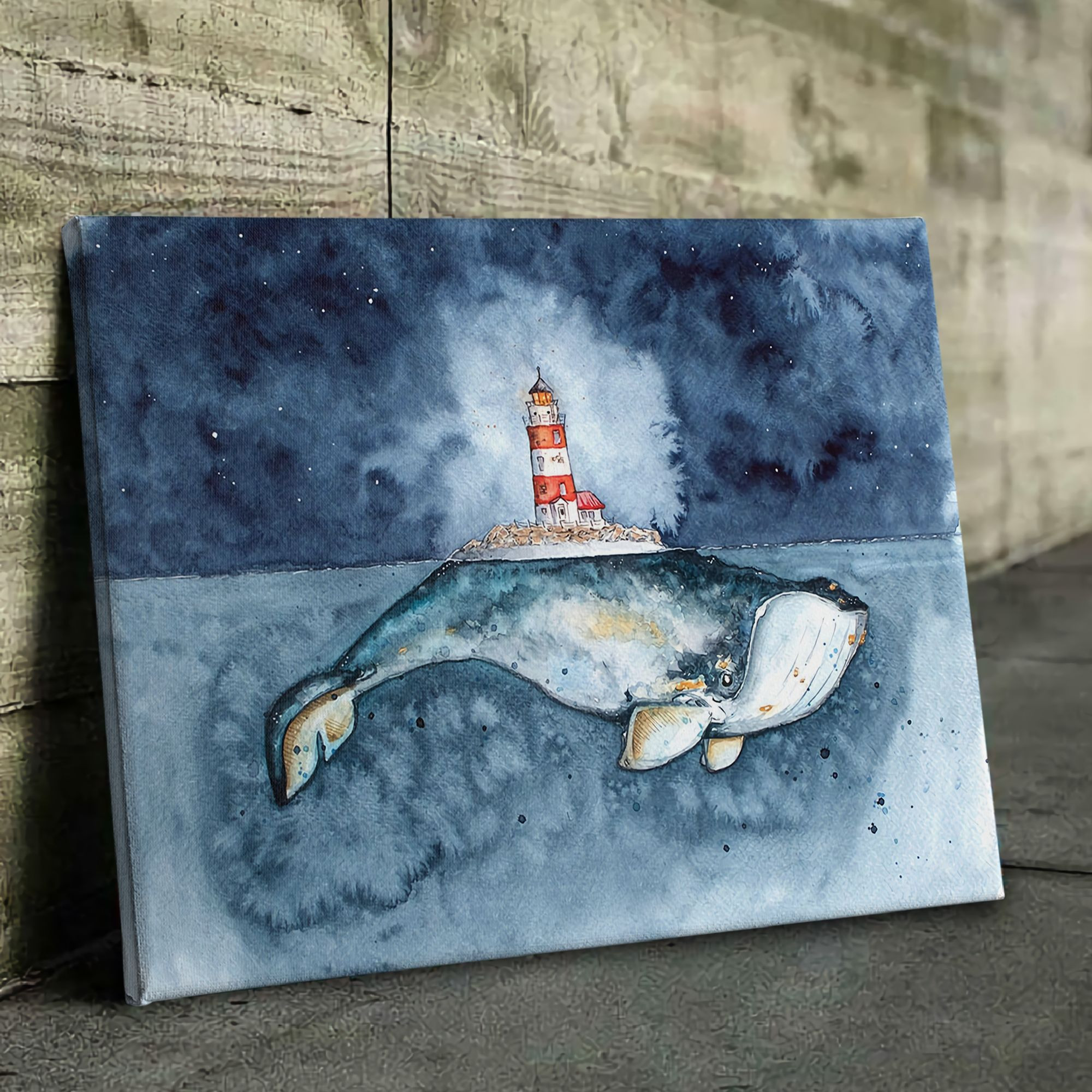 Lighthouse Whale Poster & Canvas