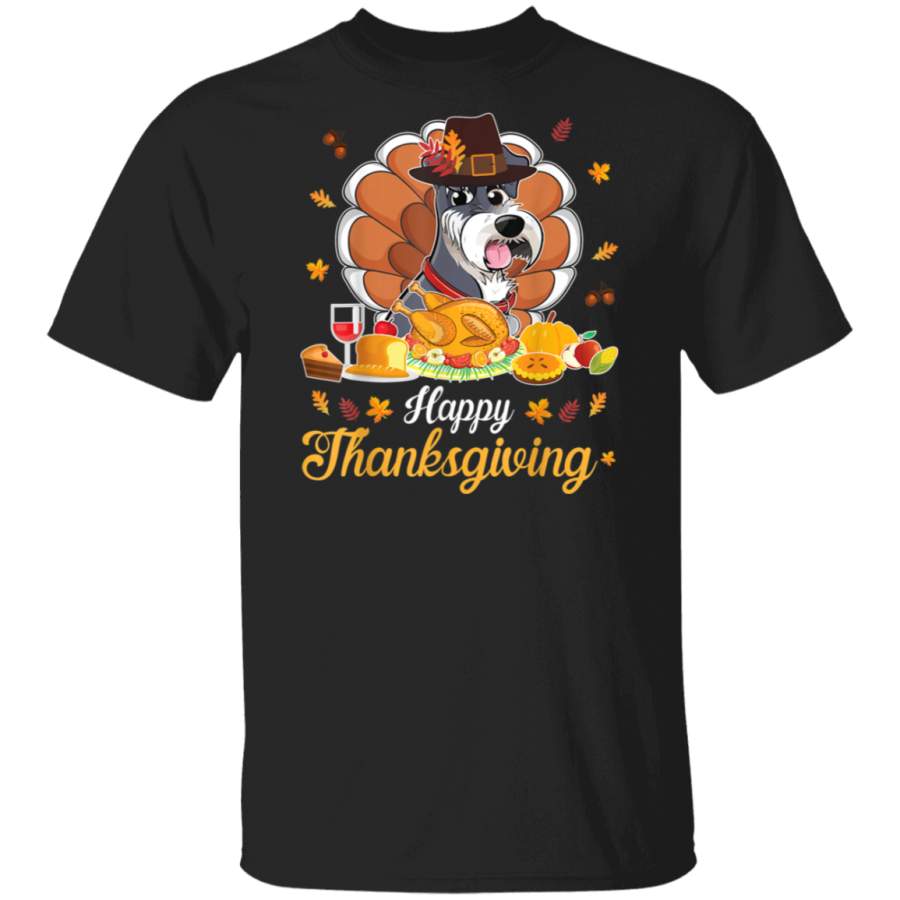 Schnauzer Pilgrim Turkey Dish Wine Happy Thanksgiving Shirt