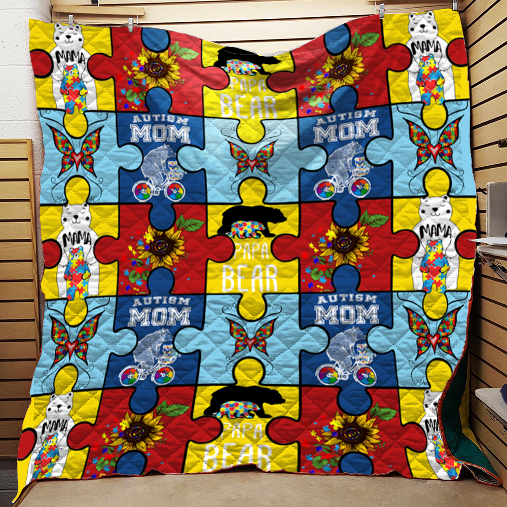 Autism Mama Papa Bear Quilt Blanket