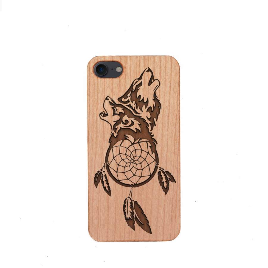 Wood Phone Case for Universal Models – Wolf Dream-catcher 002