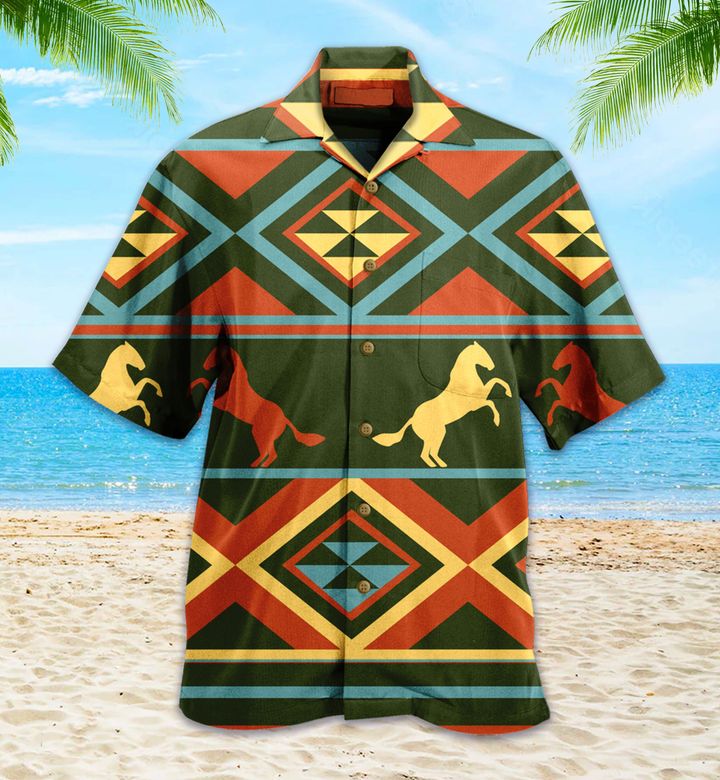 Ethnic Patten Horse Native American Green Hawaii Shirt Ha1421