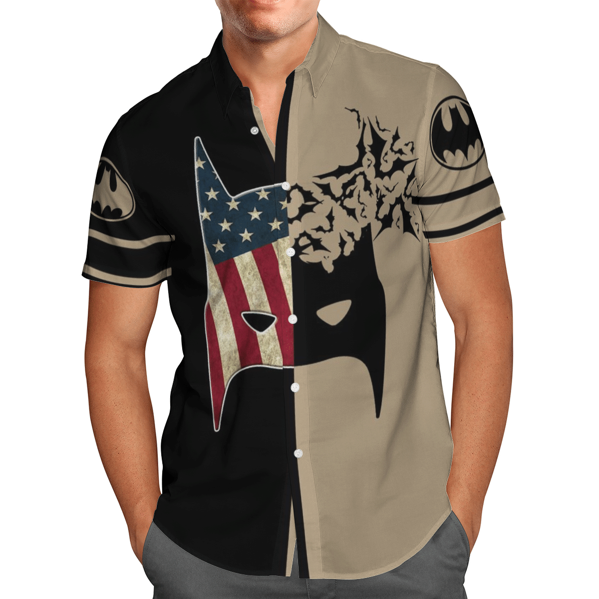 Us Flag Batman Mask For Man And Woman Print Short Sleeve Casual Shirt Y97