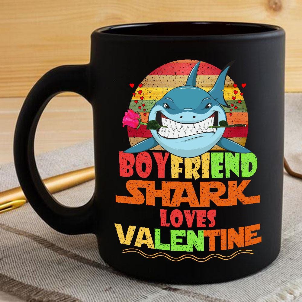 Vintage Boyfriend Shark Doo Doo Doo Coffee Mug Retro Shark And Rose Womens Custom Father’s Day Mother’s Day Gift Idea BPS141