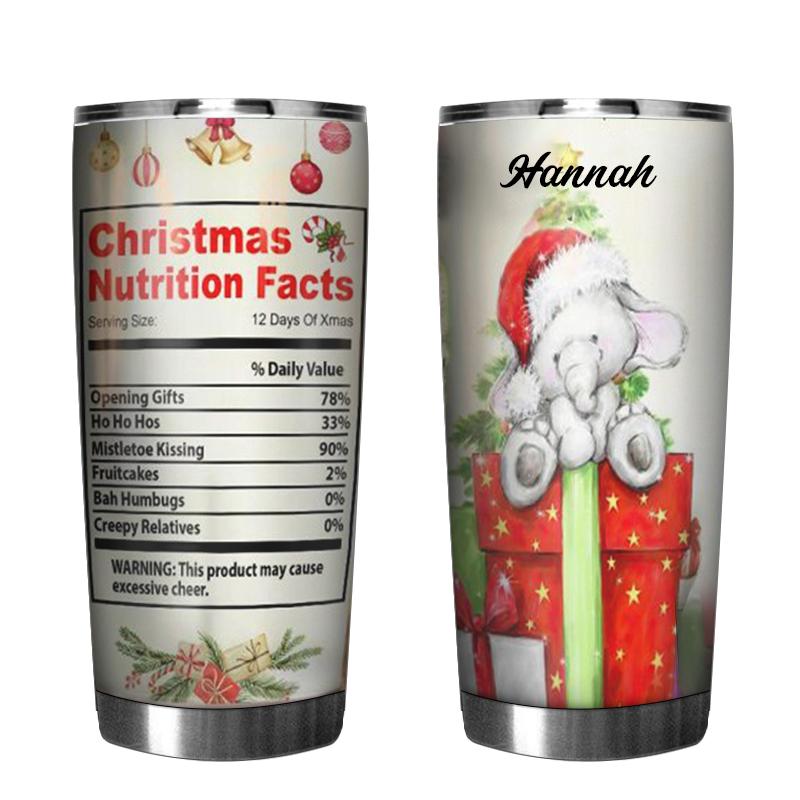 Personalized Personalized Tumbler Elephant Christmas Fact Stainless Steel Skinny Tumbler Bulk, Double Wall Vacuum Slim Water Tumbler Cup With Lid