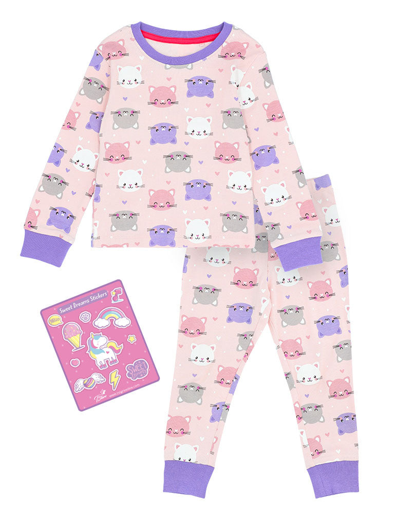 Kittens Pajamas For Kids Toddler 100% Cotton Snug Fit Long Sleeve Sleepwear