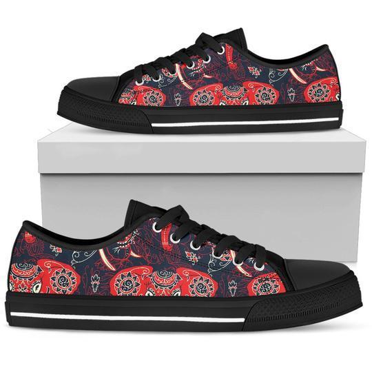 Red Indian Elephant Pattern Low Top Personalized Shoes Custom Name, Text For Women, Men