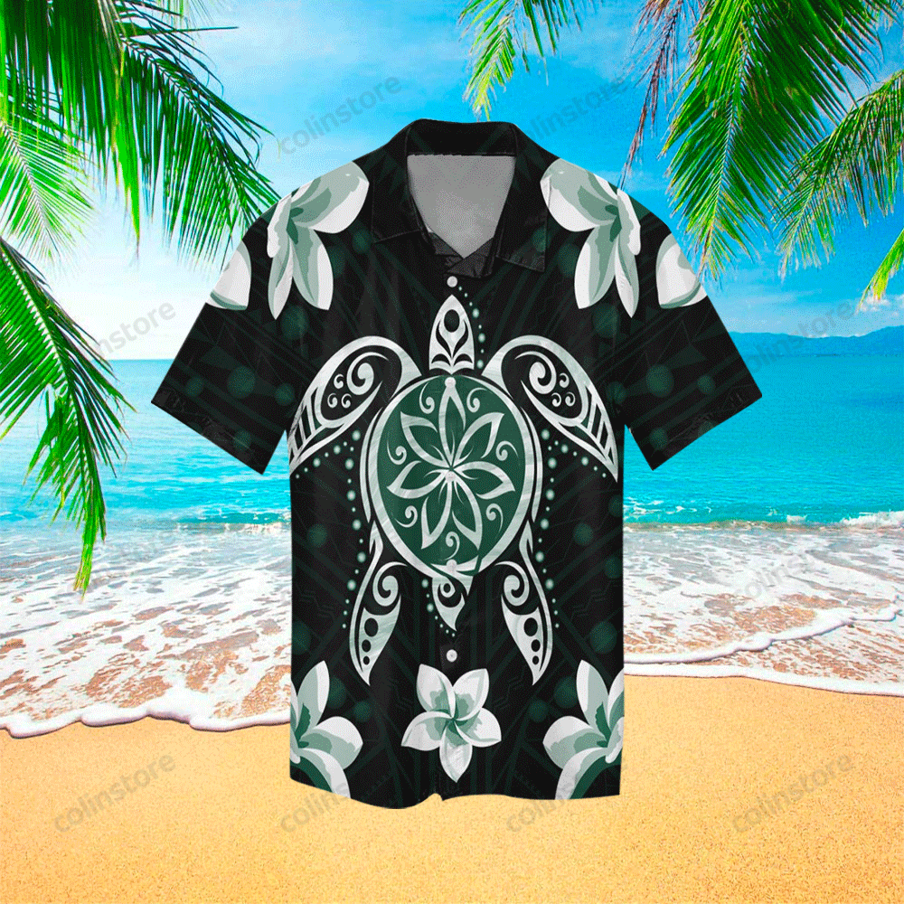 Greenie Turtle Plumeria Hawaii Shirt Aloha Ha46947