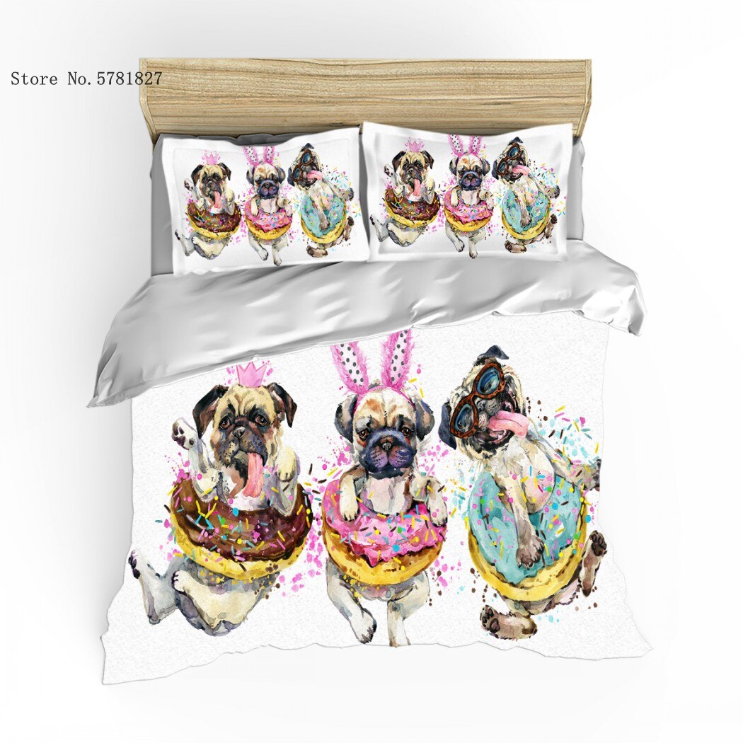 Pet Dog Leopard Bedding Set 3D Print Cartoon Pug Duvet Cover Lovely Kawaii Bed Cover For Bedroom Bedclothes