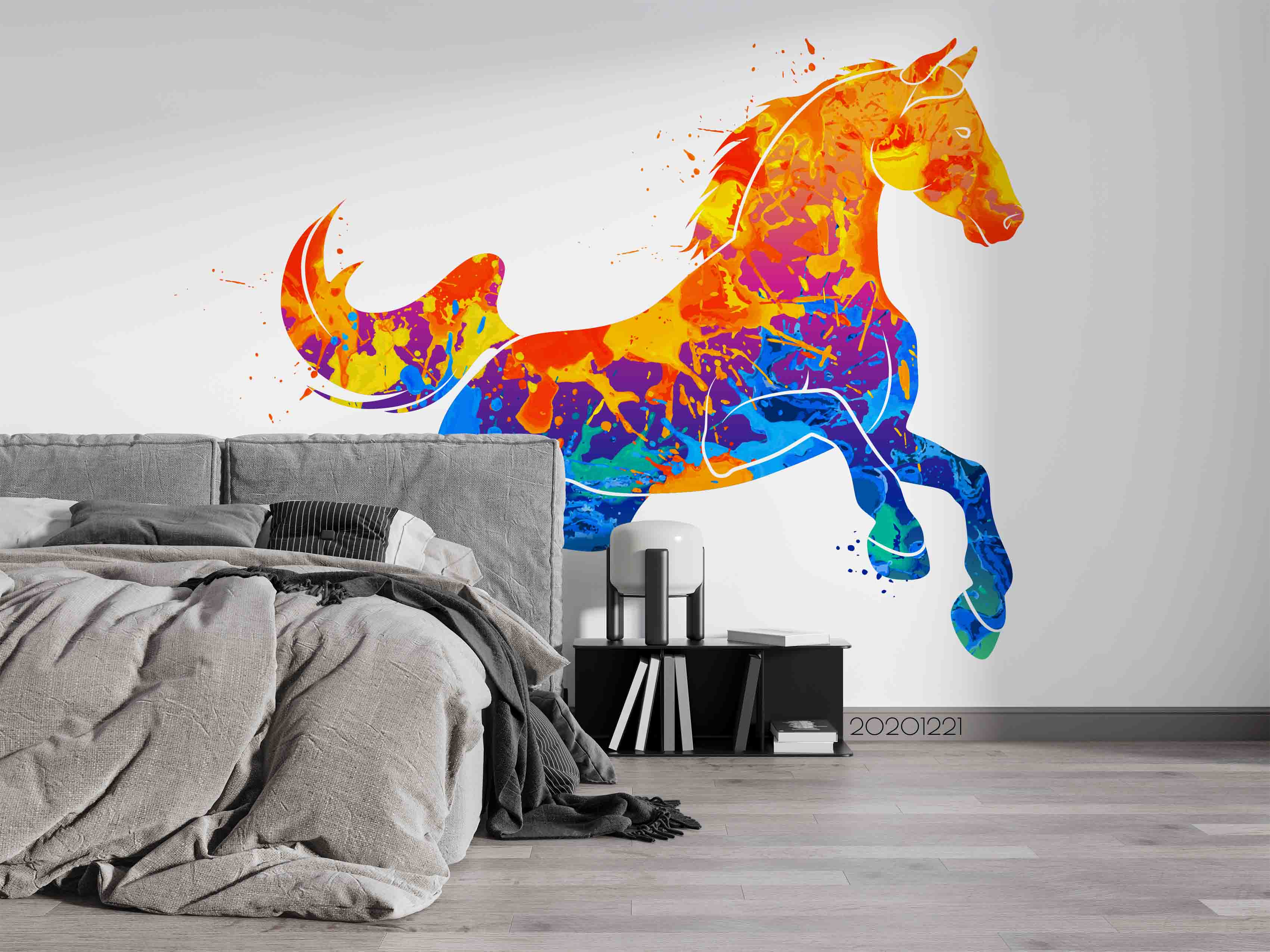 3D Hand Drawn Colored Animal Horse Wall Mural Wallpaper Lqh 12