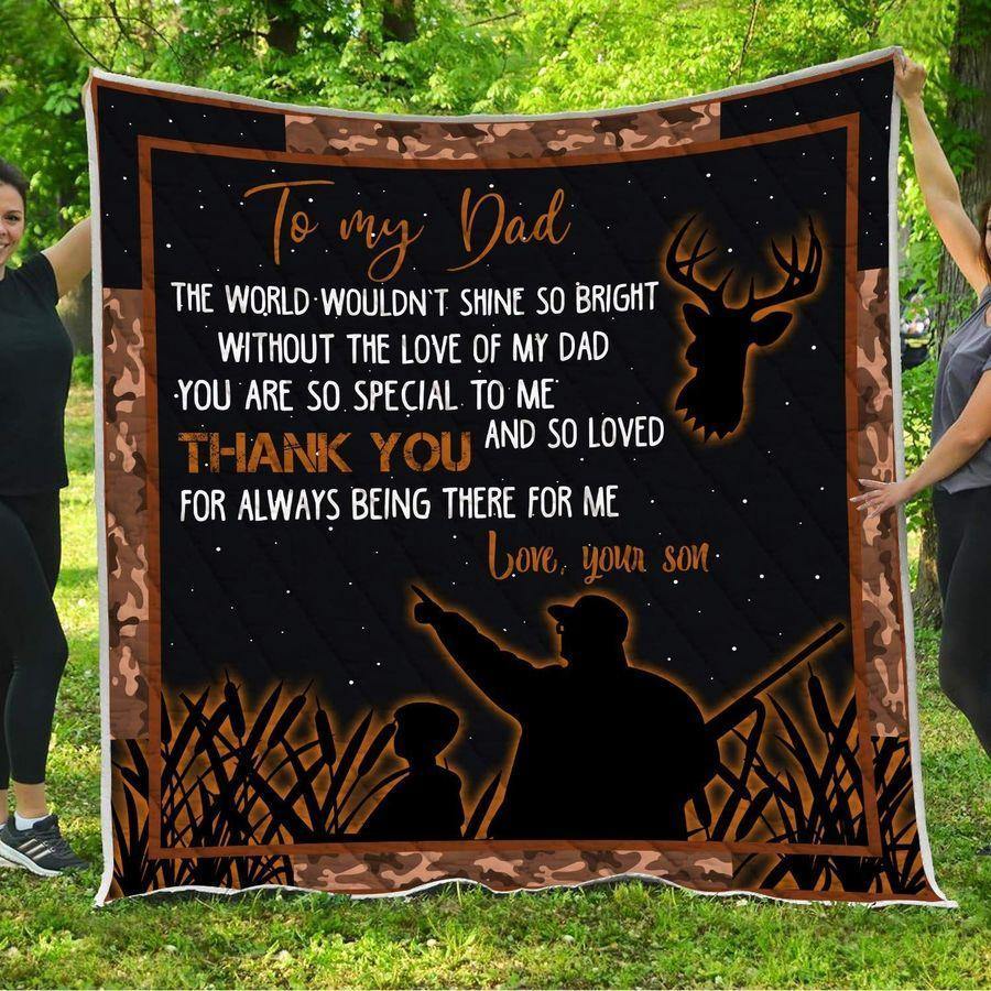 [Personalized Name] Deer To My Dad Quilt From Son Thank You For Always Being There For Me – Best Gift For Dad, Gift For Home Decor, Gift For Family  – Fleece Blanket