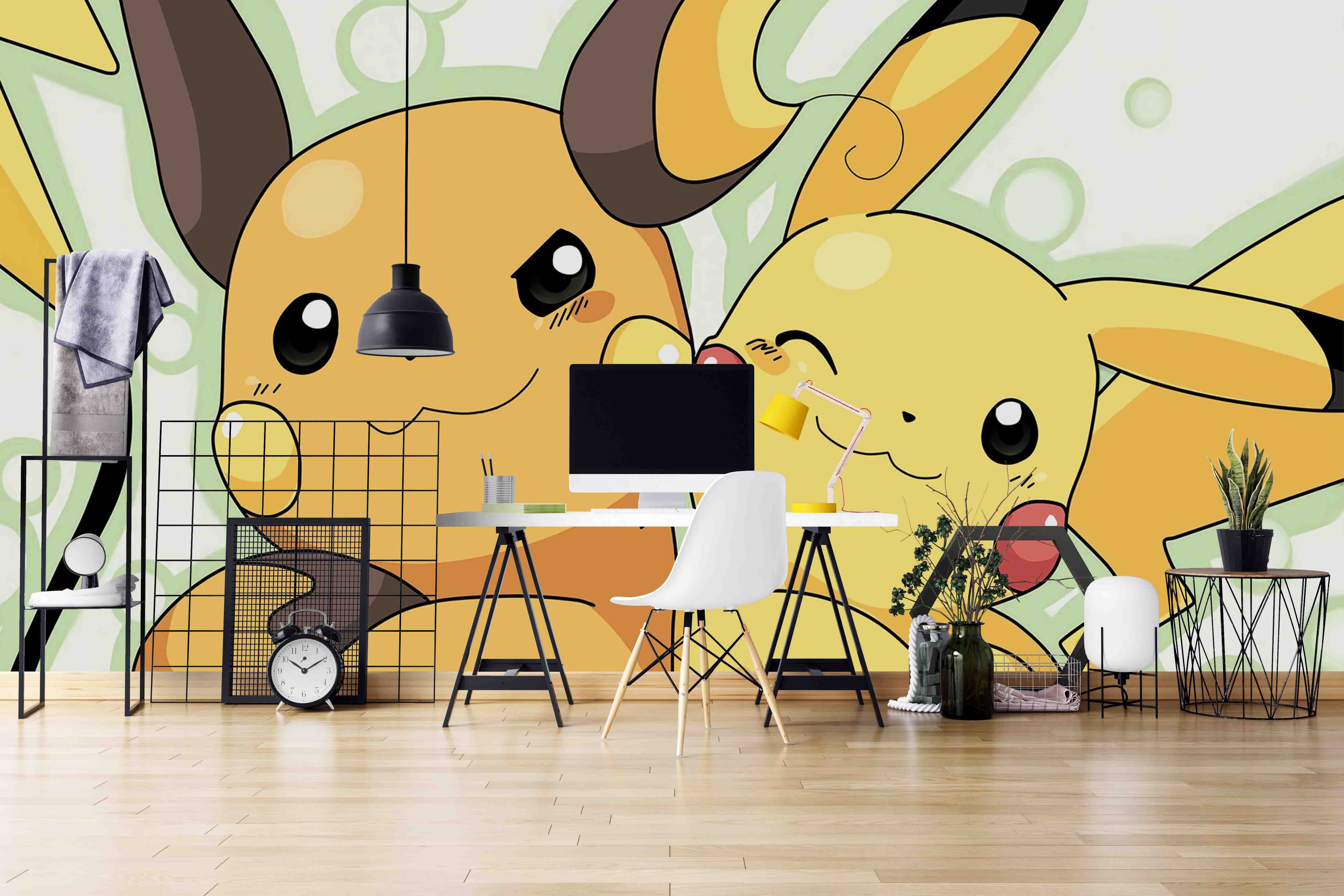 3D Two Loveliness Cartoon Golden Rabbit Wall Mural Wallpaper Zy D49