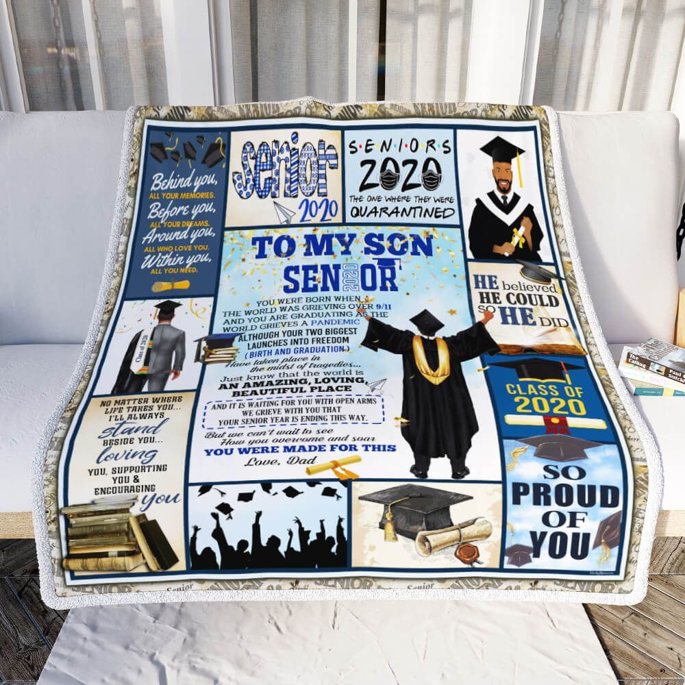 To My Son, Love Dad Senior 2020. Black Man Sofa Throw Blanket