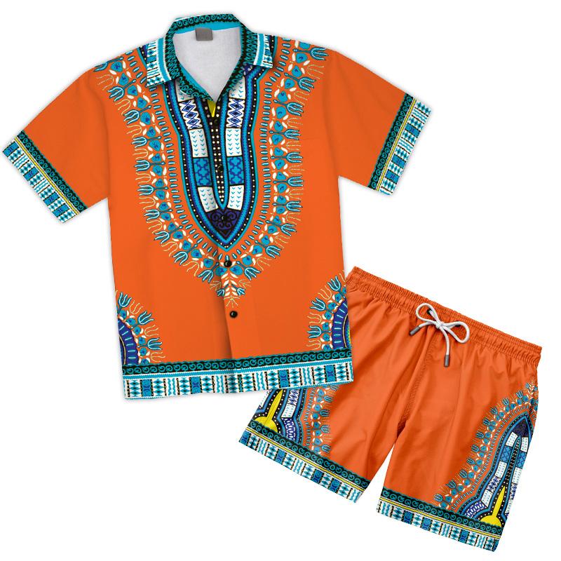 Dashiki Pattern Hawaiian Shirt And Shorts Set