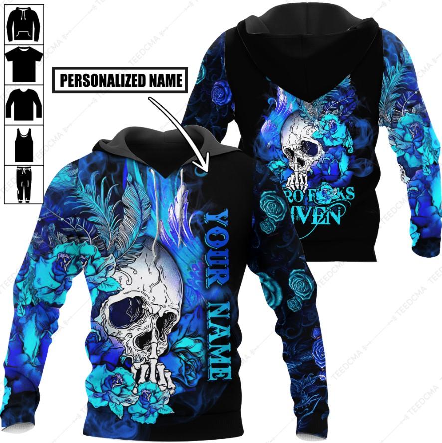 Zero F@Ck Given – Skull Blue Flower Style Personalized 3D All Over Printed Apparel