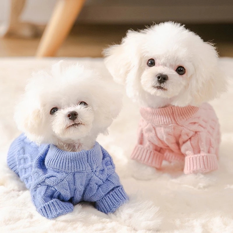 Winter Pet Dog Clothes Knitted Dog Sweater Solid Color For Small Medium Dogs Design Warm Puppy Pet Sweater alx