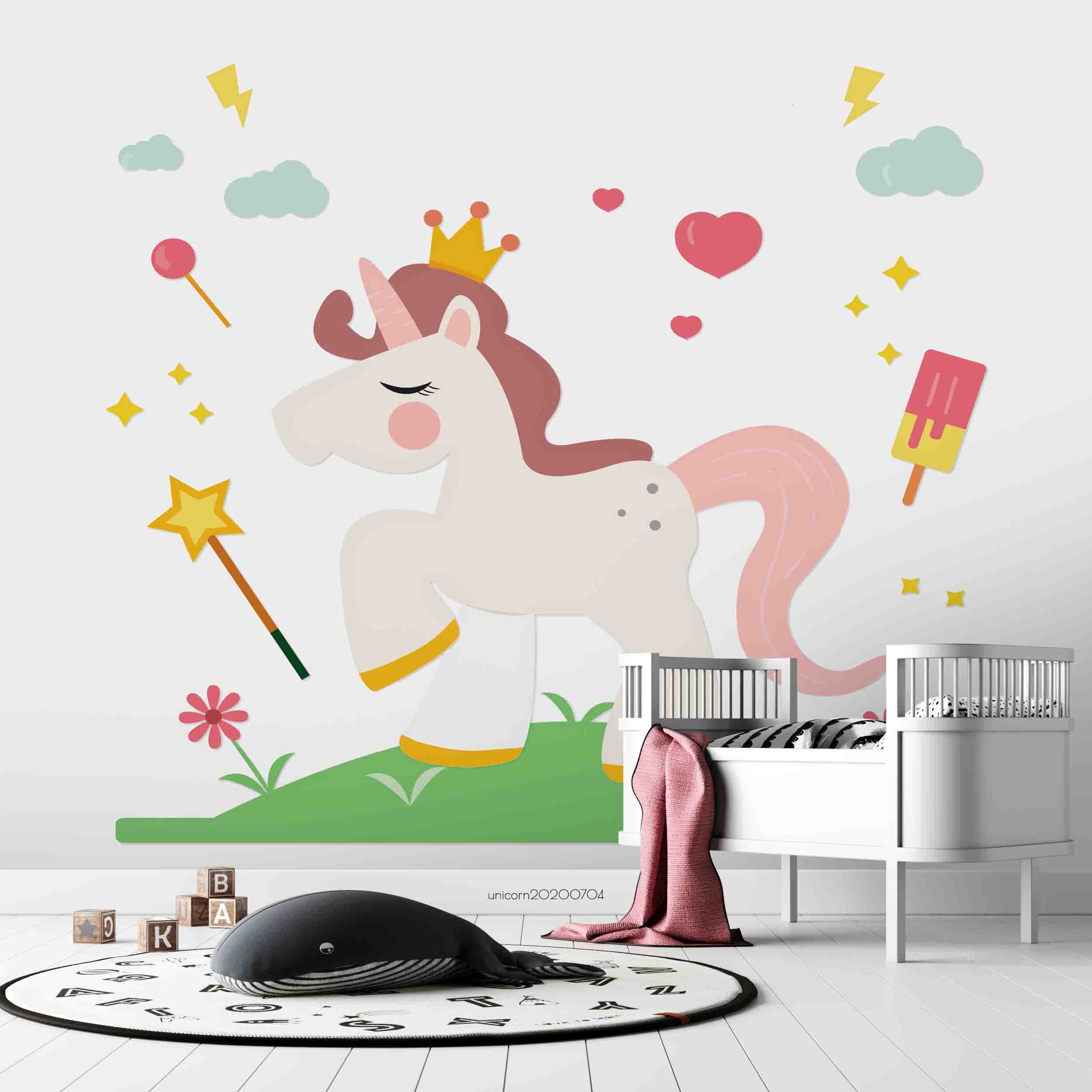 3D Cartoon Crown Unicorn Wall Mural Wallpaper Lxl 195