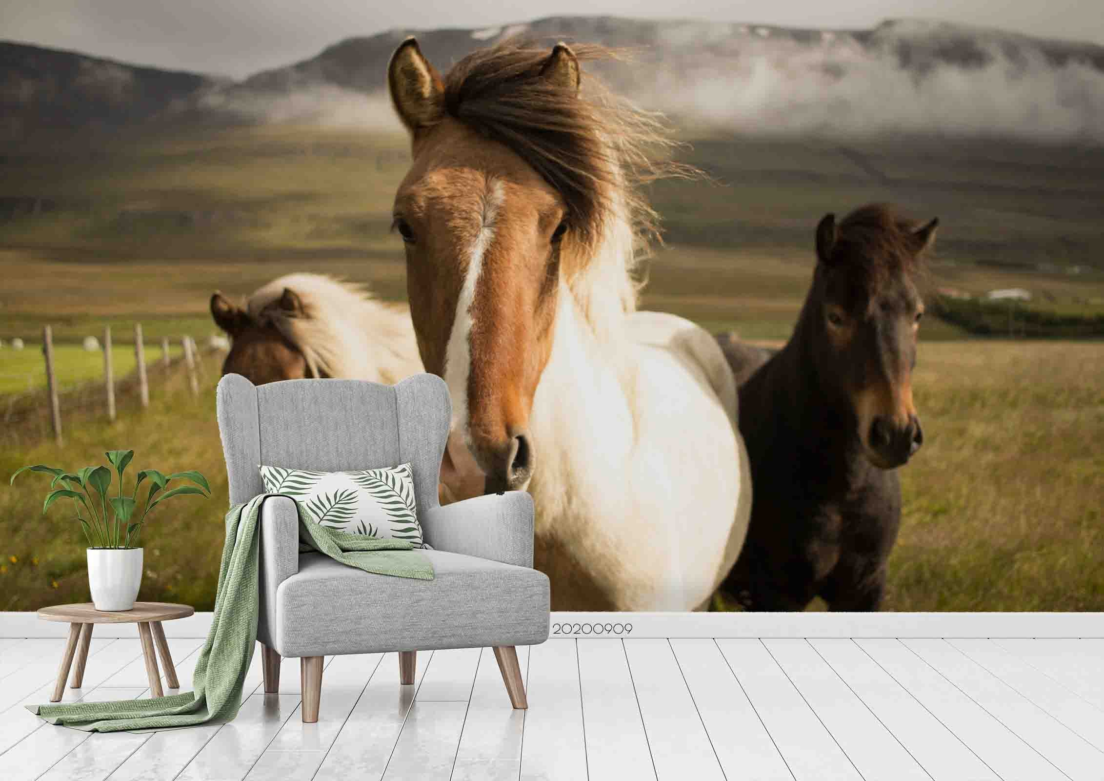 3D Mountain Grassland Horse Animal Scenery Wall Mural Wallpaper Lxl