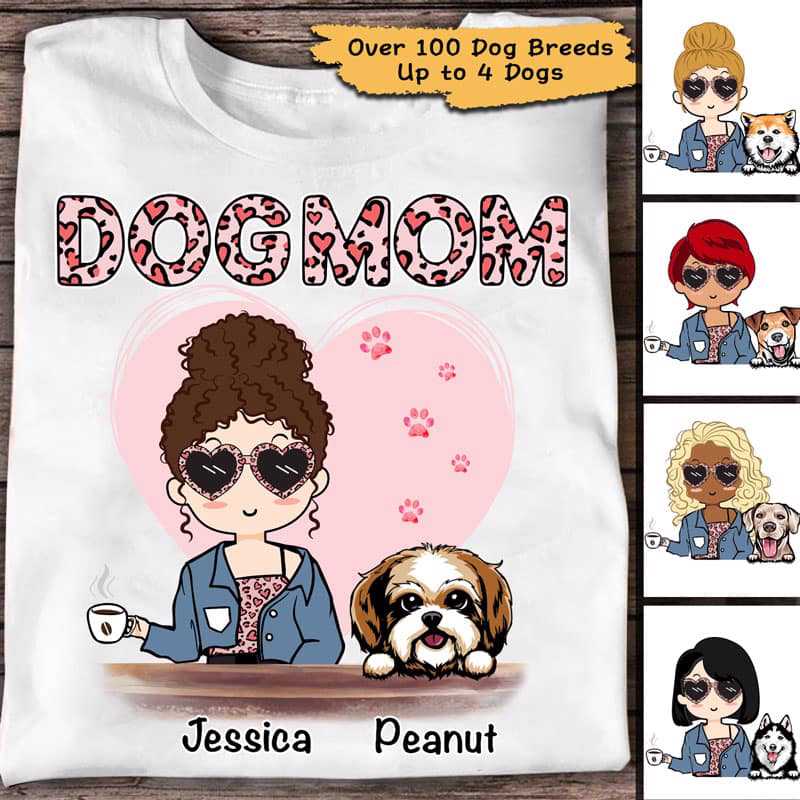 Dog Mom Pink Leopard Chibi Personalized Shirt