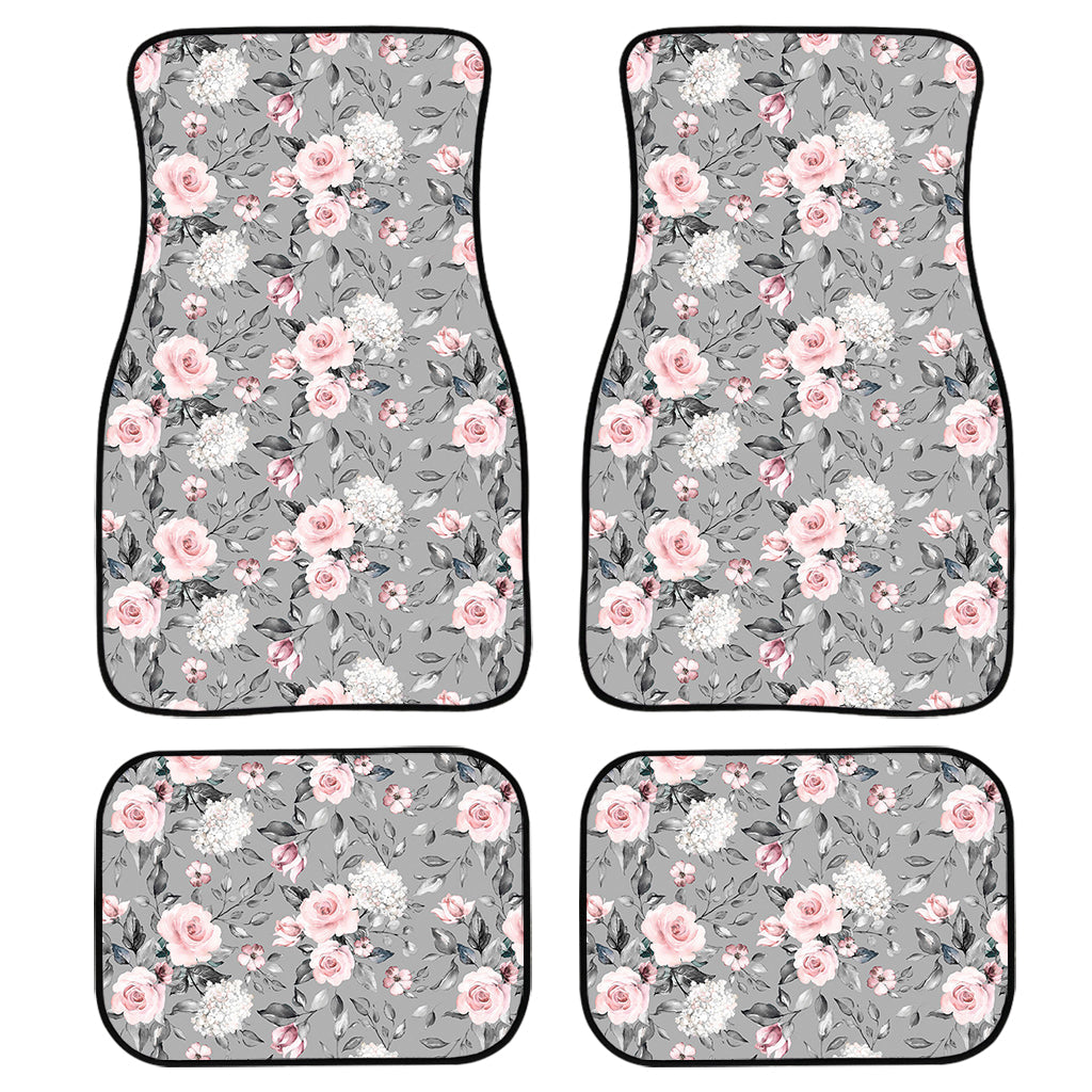 Monochrome Spring Floral Print Front And Back Car Floor Mats, Front Car Mat