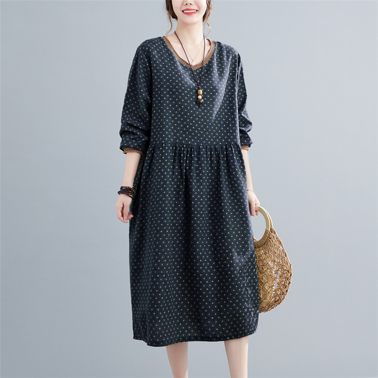 2022 New Arrival Patchwork Print Floral Vintage Autumn Dress Office Lady Work Dress Fashion Women Casual Spring Midi Dress alx