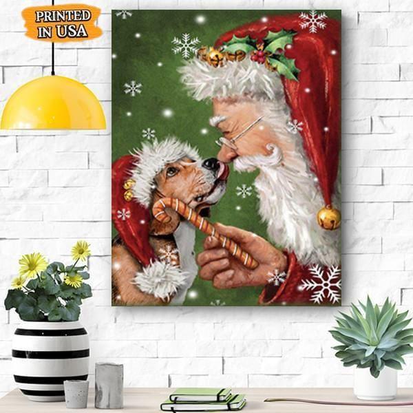 Beagle Dog With Santa Christmas Canvas Prints Wall Art – Matte Canvas