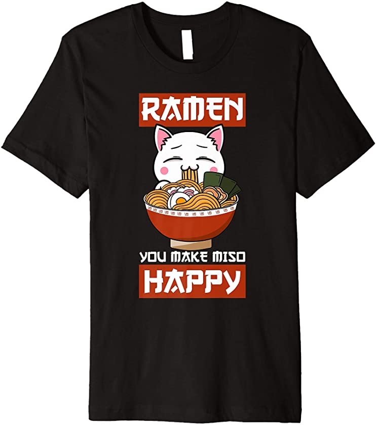 Ramen Cat Miso Soup Hot Noodle Kitten Meow Japanese Gift Premium T-Shirt